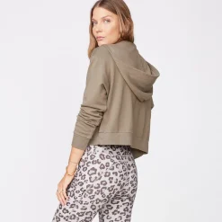 MONROW Supersoft Fleece Girlfriend Zip Up Hoody DUSTYOLIVE New